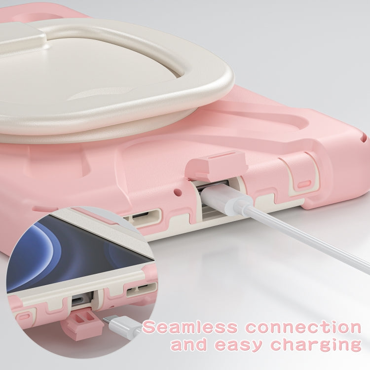 For Samsung Galaxy Tab A9 / Tab A11 Silicone Hybrid PC Tablet Case with Holder & Shoulder Strap(Pink) by buy2fix