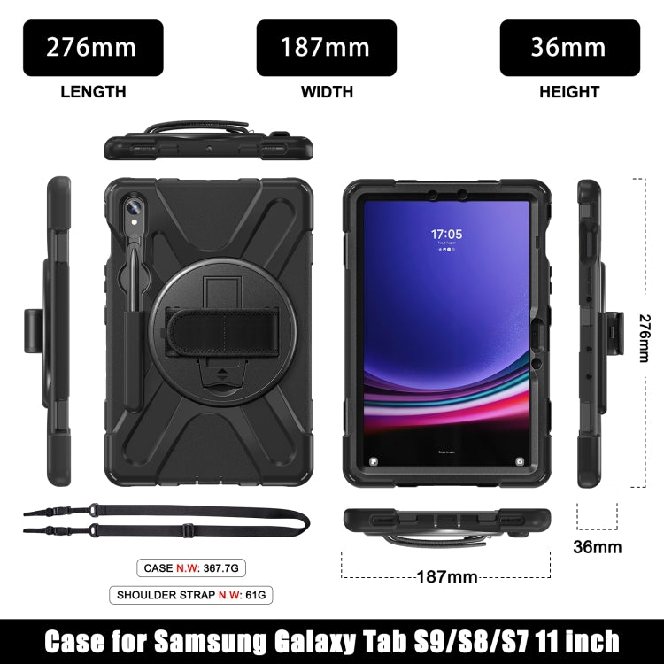 For Galaxy Tab S10 FE / S9 FE / S9 / S8 / S7 Rotatable Kickstand Grip Heavy Duty Hard Rugged Tablet Case(Black) - Other Galaxy Tab PC by buy2fix | Online Shopping UK | buy2fix