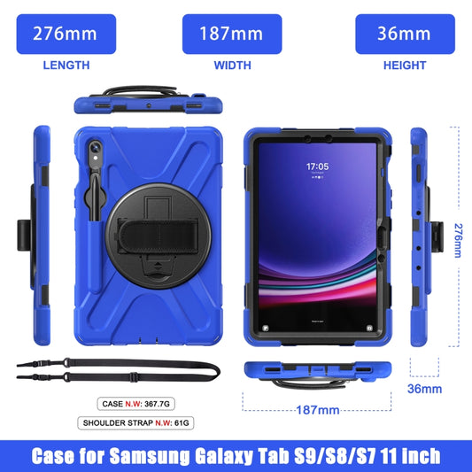 For Galaxy Tab S10 FE / S9 FE / S9 / S8 / S7 Rotatable Kickstand Grip Heavy Duty Hard Rugged Tablet Case(Blue) by buy2fix