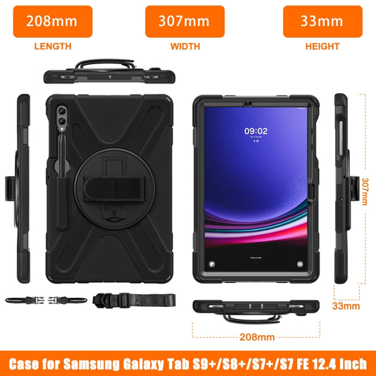 For Samsung Galaxy Tab S9+ / S8+ Rotatable Kickstand Grip Heavy Duty Hard Rugged Tablet Case(Black) by buy2fix