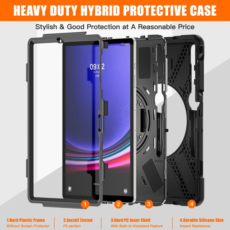 For Samsung Galaxy Tab S9+ / S8+ Rotatable Kickstand Grip Heavy Duty Hard Rugged Tablet Case(Black) - Other Galaxy Tab PC by buy2fix | Online Shopping UK | buy2fix