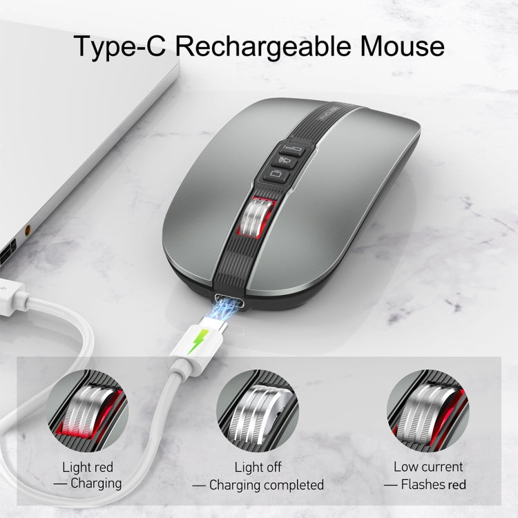 HXSJ M113 2400DPI Dual Mode 2.4GHz + Bluetooth 5.1 Wireless Mouse(Metallic Grey) - Wireless Mice by HXSJ | Online Shopping UK | buy2fix