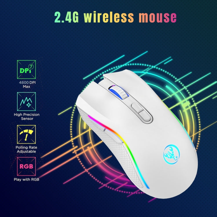 HXSJ T69 4800DPI RGB 2.4GHz Wireless Mouse(White) by HXSJ