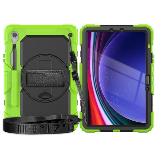 For Samsung Galaxy Tab S8 / S7 Lucky Wheel Grip Silicone Hybrid PC Tablet Case with Shoulder Strap(Yellow Green+Black) by buy2fix
