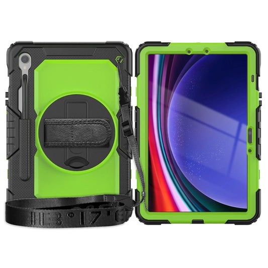 For Samsung Galaxy Tab S8 / S7 Lucky Wheel Grip Silicone Hybrid PC Tablet Case with Shoulder Strap(Black+Yellow Green) by buy2fix