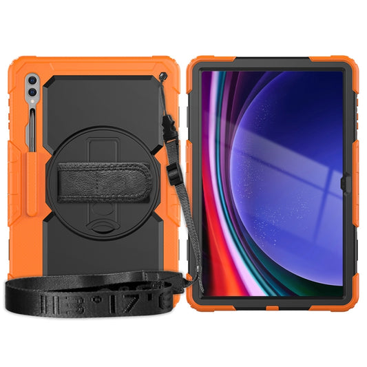 For Samsung Galaxy Tab S9 Ultra / S10 Ultra Lucky Wheel Grip Silicone Hybrid PC Tablet Case with Shoulder Strap(Orange+Black) by buy2fix