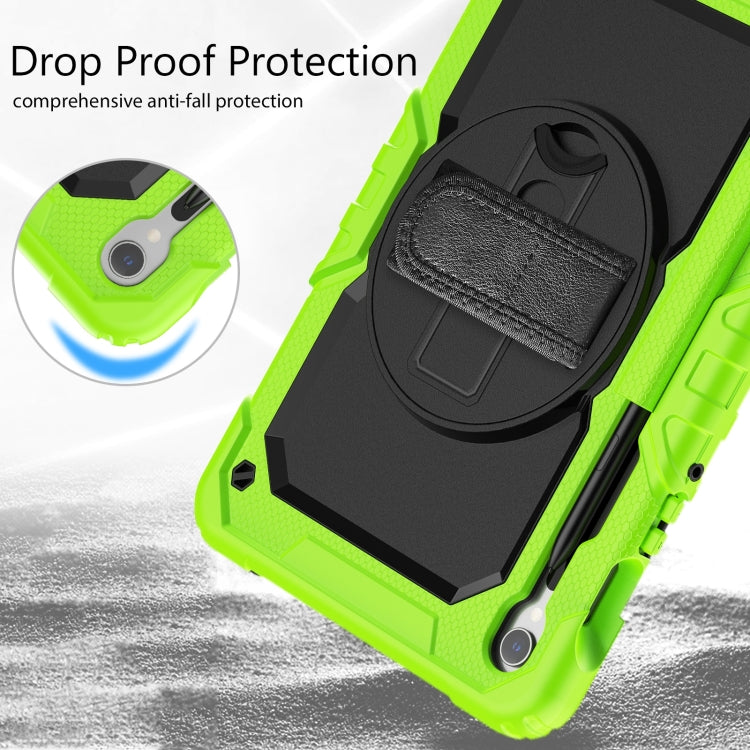 For Samsung Galaxy Tab S9 / S9 FE / S10 FE Lucky Wheel Grip Silicone Hybrid PC Tablet Case with Shoulder Strap(Yellow Green+Black) by buy2fix