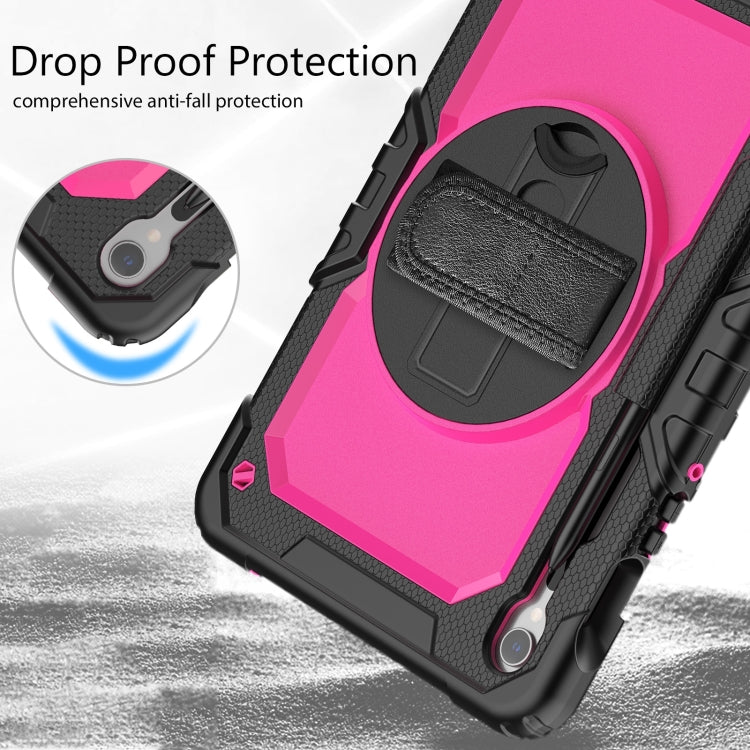 For Samsung Galaxy Tab S9 / S9 FE / S10 FE Lucky Wheel Grip Silicone Hybrid PC Tablet Case with Shoulder Strap(Black+Rose Red) by buy2fix