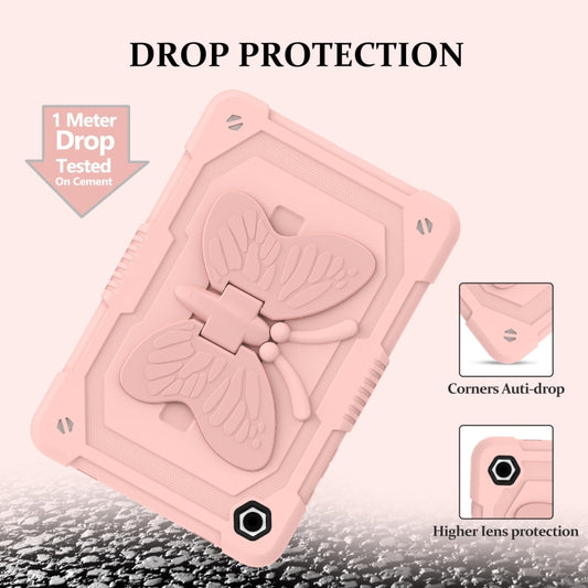 For Samsung Galaxy Tab A9+ Butterfly Kickstand Heavy Duty Hard Rugged Tablet Case(Rose Pink) - Galaxy Tab A9+ by buy2fix | Online Shopping UK | buy2fix
