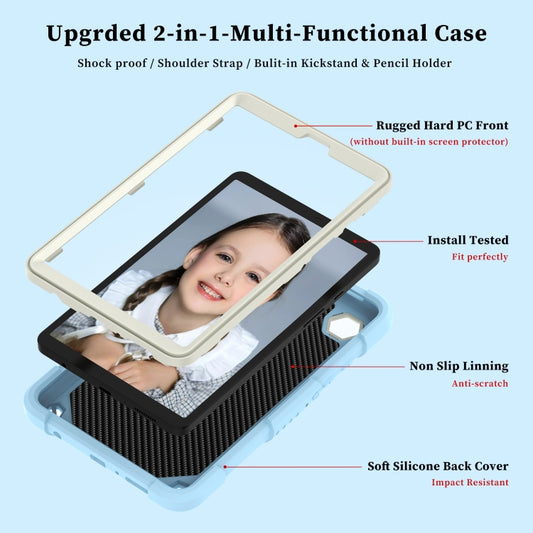 For Samsung Galaxy Tab A9 Butterfly Kickstand Heavy Duty Hard Rugged Tablet Case(Beige+Ice Blue) - Galaxy Tab A9 by buy2fix | Online Shopping UK | buy2fix