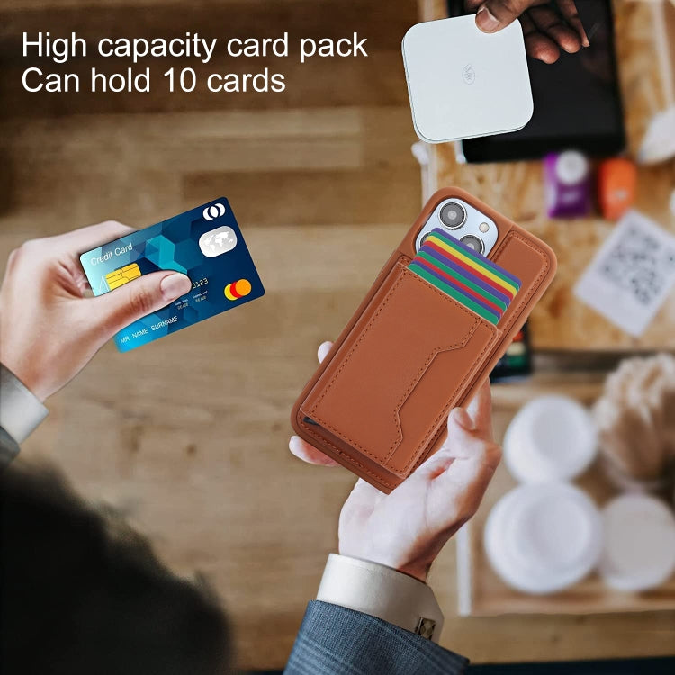 For iPhone 15 Pro RFID Anti-theft Detachable Card Bag Leather Phone Case(Brown) - iPhone 15 Pro Cases by buy2fix | Online Shopping UK | buy2fix