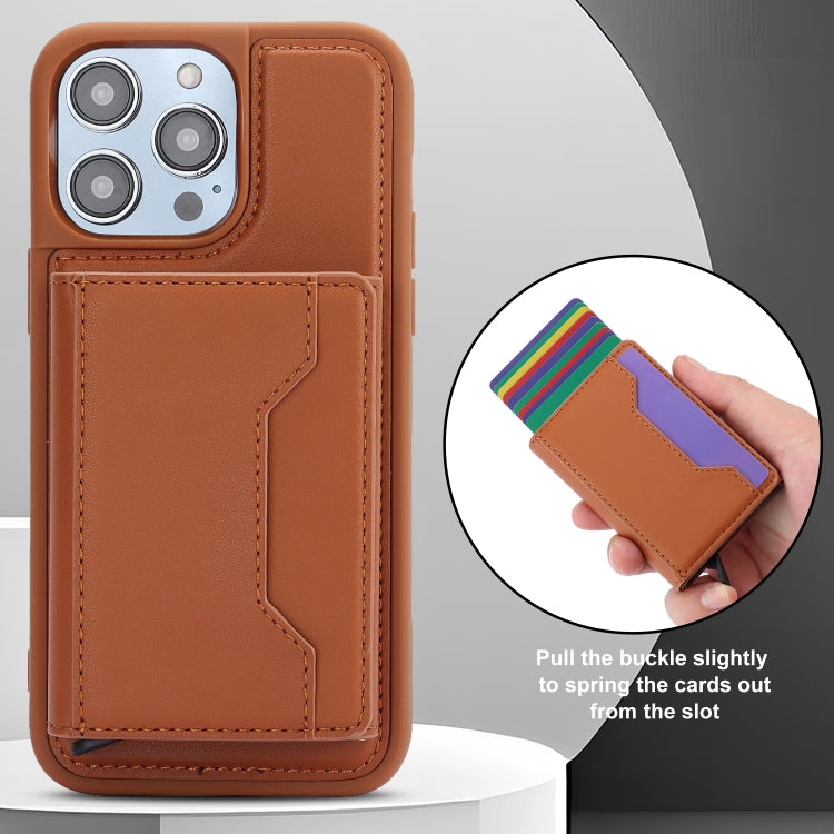 For iPhone 15 Pro RFID Anti-theft Detachable Card Bag Leather Phone Case(Brown) - iPhone 15 Pro Cases by buy2fix | Online Shopping UK | buy2fix
