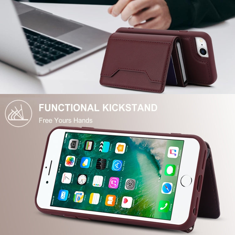 For iPhone SE 2022 / 2020 / 8 / 7 RFID Anti-theft Detachable Card Bag Leather Phone Case(Wine Red) - iPhone SE 2022 / 2020 / 8 / 7 Cases by buy2fix | Online Shopping UK | buy2fix