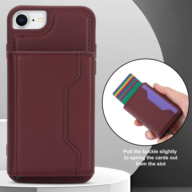 For iPhone SE 2022 / 2020 / 8 / 7 RFID Anti-theft Detachable Card Bag Leather Phone Case(Wine Red) - iPhone SE 2022 / 2020 / 8 / 7 Cases by buy2fix | Online Shopping UK | buy2fix