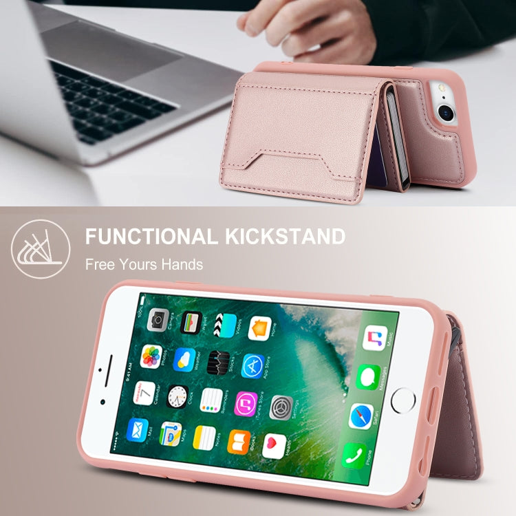 For iPhone SE 2022 / 2020 / 8 / 7 RFID Anti-theft Detachable Card Bag Leather Phone Case(Pink) - iPhone SE 2022 / 2020 / 8 / 7 Cases by buy2fix | Online Shopping UK | buy2fix