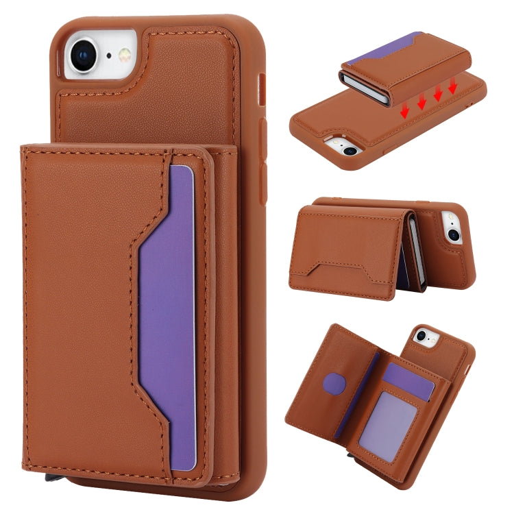 For iPhone SE 2022 / 2020 / 8 / 7 RFID Anti-theft Detachable Card Bag Leather Phone Case(Brown) - iPhone SE 2022 / 2020 / 8 / 7 Cases by buy2fix | Online Shopping UK | buy2fix