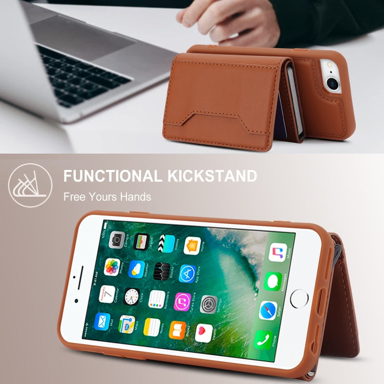 For iPhone SE 2022 / 2020 / 8 / 7 RFID Anti-theft Detachable Card Bag Leather Phone Case(Brown) - iPhone SE 2022 / 2020 / 8 / 7 Cases by buy2fix | Online Shopping UK | buy2fix