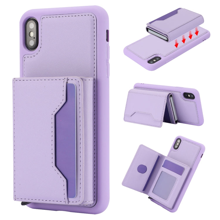 For iPhone XS Max RFID Anti-theft Detachable Card Bag Leather Phone Case(Purple) - More iPhone Cases by buy2fix | Online Shopping UK | buy2fix