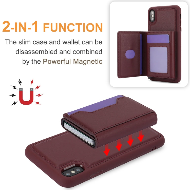 For iPhone XS Max RFID Anti-theft Detachable Card Bag Leather Phone Case(Wine Red) - More iPhone Cases by buy2fix | Online Shopping UK | buy2fix
