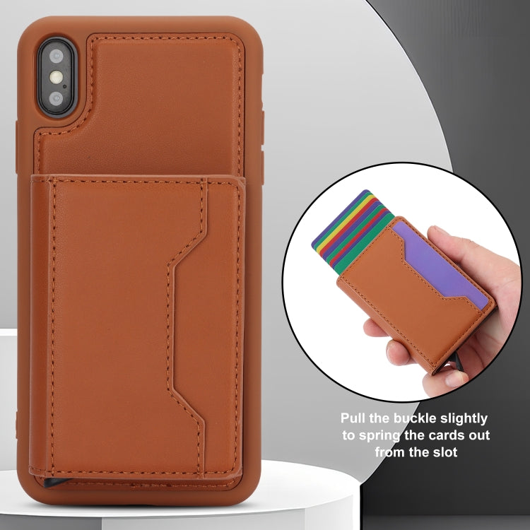 For iPhone XS Max RFID Anti-theft Detachable Card Bag Leather Phone Case(Brown) - More iPhone Cases by buy2fix | Online Shopping UK | buy2fix