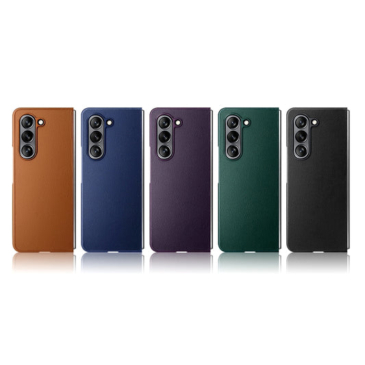 For Samsung Galaxy Z Fold5 HBC-212 Integrated Plain Leather Folding Phone Case(Brown) - Galaxy Z Fold5 Cases by buy2fix | Online Shopping UK | buy2fix