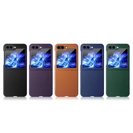 For Samsung Galaxy Z Flip5 HBC-212 Integrated Plain Leather Folding Phone Case(Blue) - Galaxy Z Flip5 Cases by buy2fix | Online Shopping UK | buy2fix