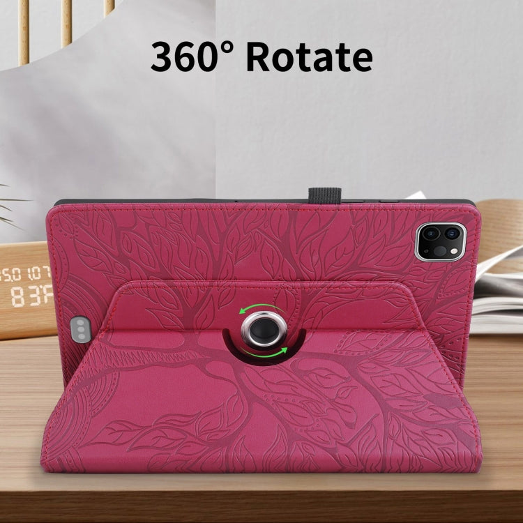 For iPad Pro 11 2022 / 2021 / 2020 Tree Life Embossed Rotation Leather Smart Tablet Case(Red) - iPad Pro 11 (2022/2021) Cases by buy2fix | Online Shopping UK | buy2fix