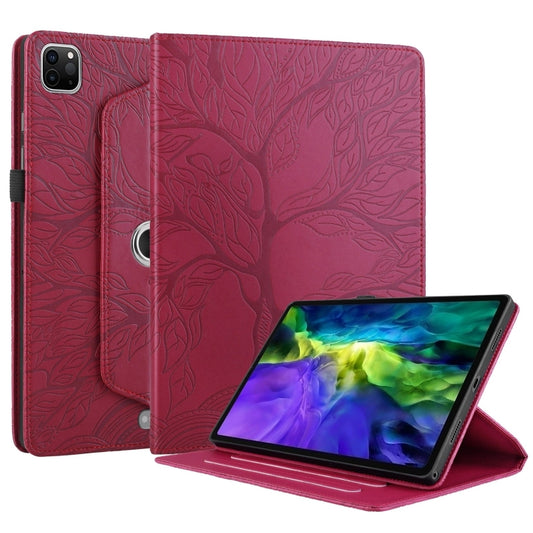 For iPad Pro 12.9 2022 / 2021 / 2020 Tree Life Embossed Rotation Leather Smart Tablet Case(Red) - iPad Pro 12.9 (2022/2021) Cases by buy2fix | Online Shopping UK | buy2fix