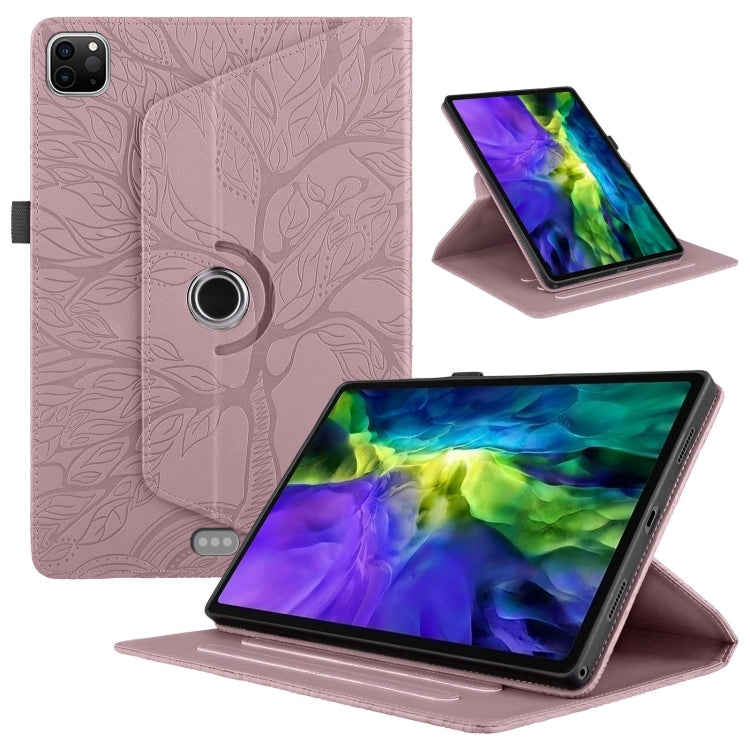 For iPad Pro 12.9 2022 / 2021 / 2020 Tree Life Embossed Rotation Leather Smart Tablet Case(Rose Gold) - iPad Pro 12.9 (2022/2021) Cases by buy2fix | Online Shopping UK | buy2fix