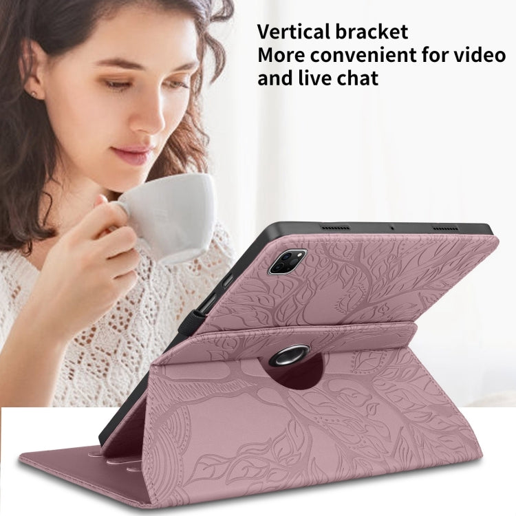 For iPad Pro 12.9 2022 / 2021 / 2020 Tree Life Embossed Rotation Leather Smart Tablet Case(Rose Gold) - iPad Pro 12.9 (2022/2021) Cases by buy2fix | Online Shopping UK | buy2fix