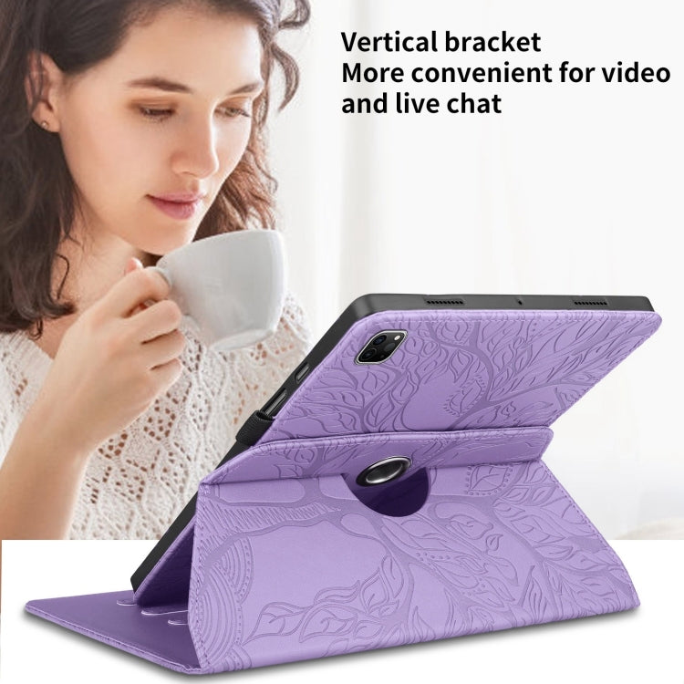 For iPad Pro 12.9 2022 / 2021 / 2020 Tree Life Embossed Rotation Leather Smart Tablet Case(Purple) - iPad Pro 12.9 (2022/2021) Cases by buy2fix | Online Shopping UK | buy2fix