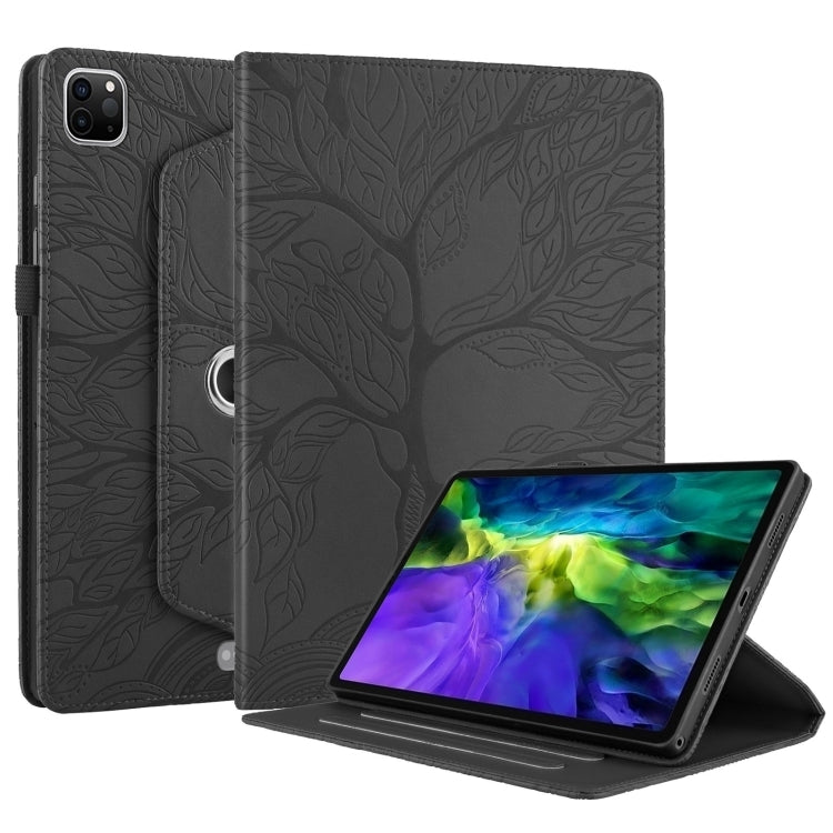For iPad Pro 12.9 2022 / 2021 / 2020 Tree Life Embossed Rotation Leather Smart Tablet Case(Black) - iPad Pro 12.9 (2022/2021) Cases by buy2fix | Online Shopping UK | buy2fix