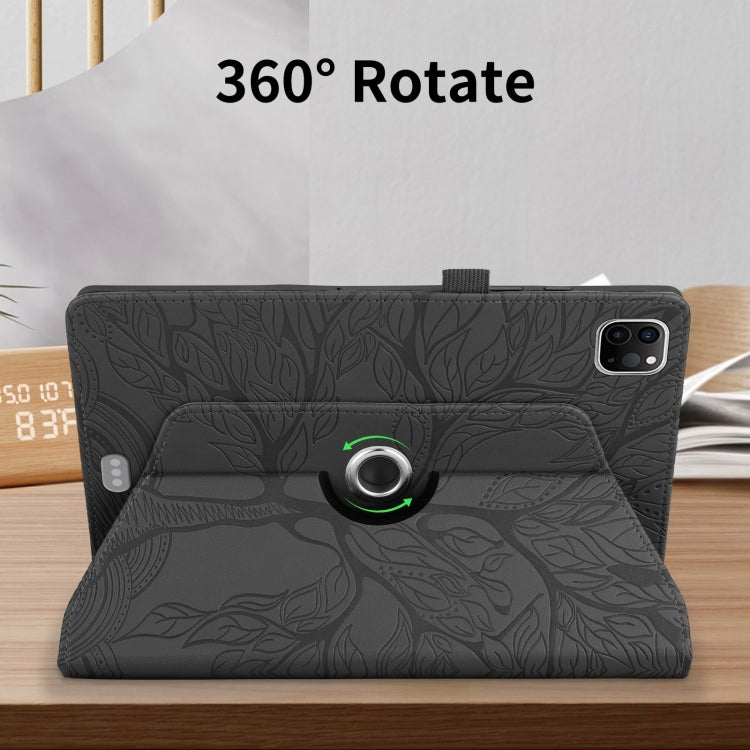 For iPad Pro 12.9 2022 / 2021 / 2020 Tree Life Embossed Rotation Leather Smart Tablet Case(Black) - iPad Pro 12.9 (2022/2021) Cases by buy2fix | Online Shopping UK | buy2fix
