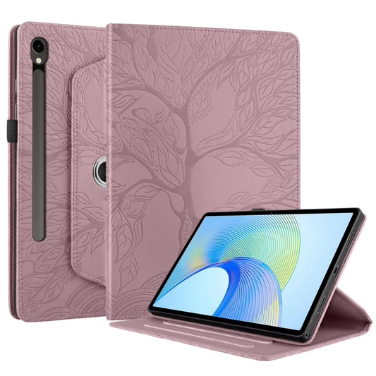 For Samsung Galaxy Tab S9 FE / S9 X510 Tree Life Embossed Rotation Leather Smart Tablet Case(Rose Gold) by buy2fix