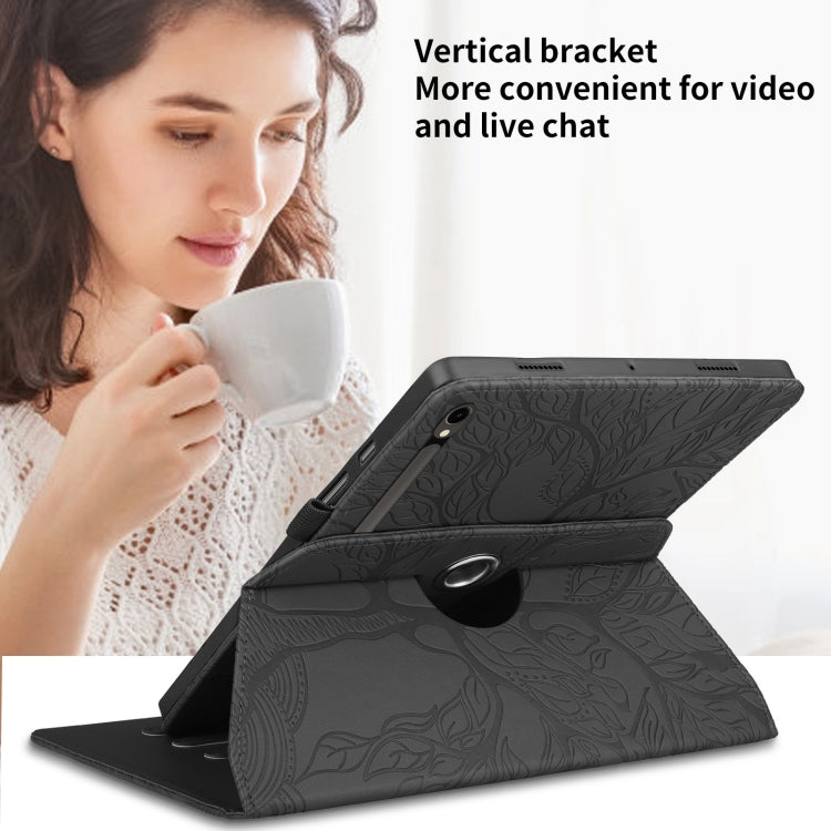 For Samsung Galaxy Tab S9 FE / S9 X510 Tree Life Embossed Rotation Leather Smart Tablet Case(Black) by buy2fix