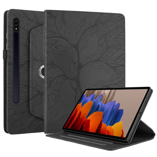 For Samsung Galaxy Tab S10 / S8 / S7 Tree Life Embossed Rotation Leather Tablet Case(Black) by buy2fix