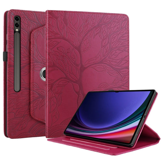 For Samsung Galaxy Tab S10 Ultra / S9 Ultra Tree Life Embossed Rotation Leather Tablet Case(Red) by buy2fix