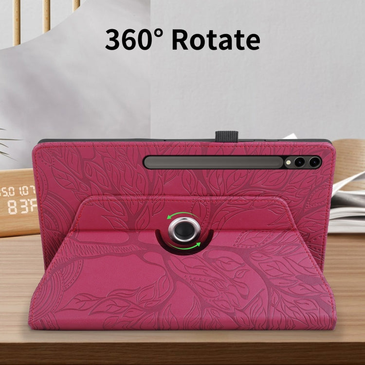 For Samsung Galaxy Tab S10 Ultra / S9 Ultra Tree Life Embossed Rotation Leather Tablet Case(Red) by buy2fix