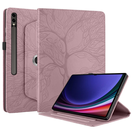For Samsung Galaxy Tab S10 Ultra / S9 Ultra Tree Life Embossed Rotation Leather Tablet Case(Rose Gold) by buy2fix