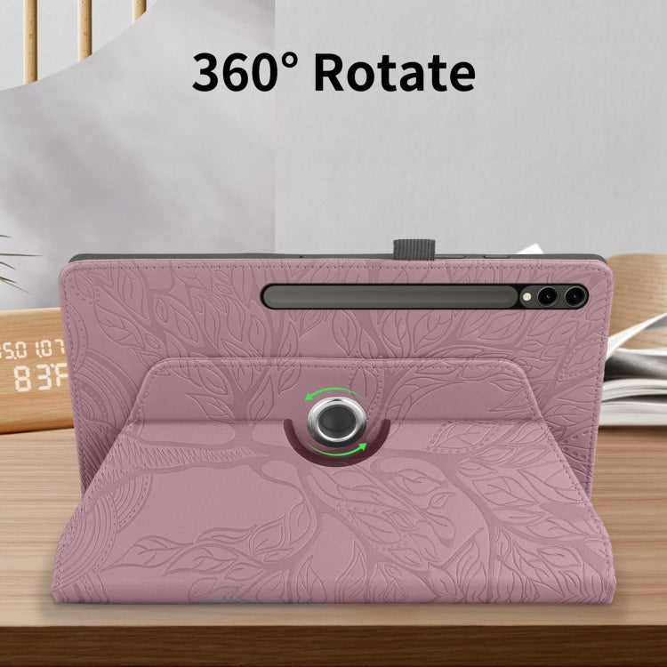 For Samsung Galaxy Tab S10 Ultra / S9 Ultra Tree Life Embossed Rotation Leather Tablet Case(Rose Gold) by buy2fix