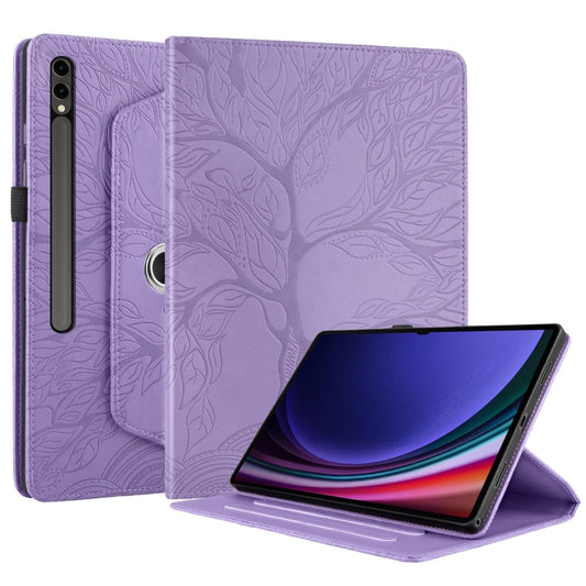 For Samsung Galaxy Tab S10 Ultra / S9 Ultra Tree Life Embossed Rotation Leather Tablet Case(Purple) by buy2fix