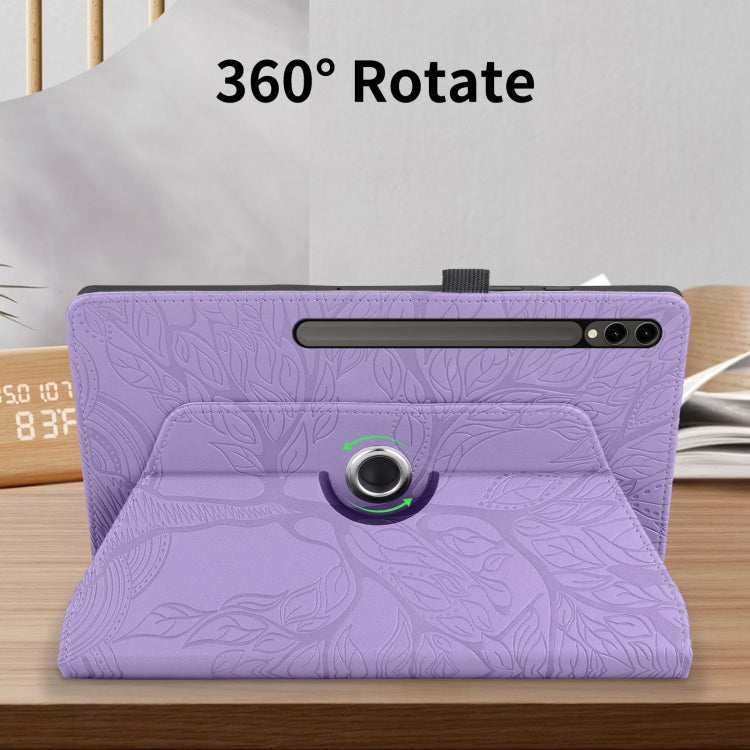 For Samsung Galaxy Tab S10 Ultra / S9 Ultra Tree Life Embossed Rotation Leather Tablet Case(Purple) by buy2fix