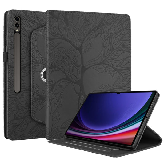 For Samsung Galaxy Tab S10 Ultra / S9 Ultra Tree Life Embossed Rotation Leather Tablet Case(Black) by buy2fix