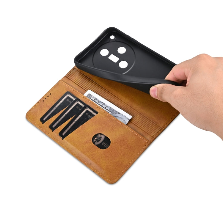 For OPPO Find X7 AZNS Magnetic Calf Texture Flip Leather Phone Case(Light Brown) by AZNS