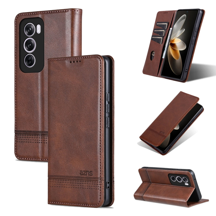 For OPPO Reno12 Global AZNS Magnetic Calf Texture Flip Leather Phone Case(Dark Brown) - OPPO Cases by AZNS | Online Shopping UK | buy2fix