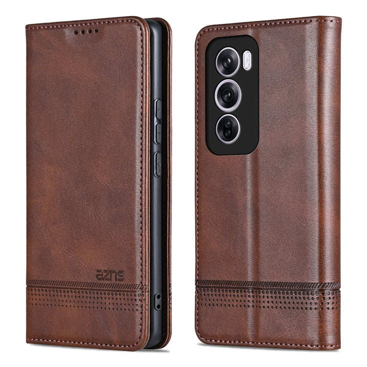 For OPPO Reno12 Global AZNS Magnetic Calf Texture Flip Leather Phone Case(Dark Brown) - OPPO Cases by AZNS | Online Shopping UK | buy2fix