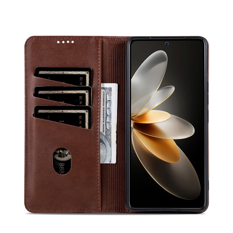 For OPPO Reno12 Global AZNS Magnetic Calf Texture Flip Leather Phone Case(Dark Brown) - OPPO Cases by AZNS | Online Shopping UK | buy2fix
