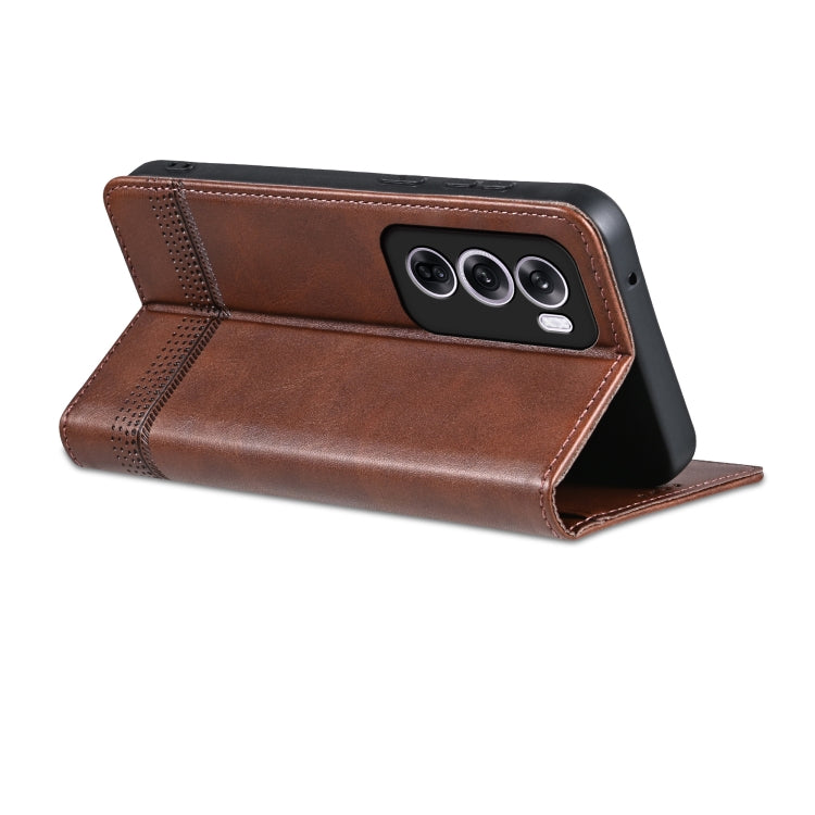For OPPO Reno12 Global AZNS Magnetic Calf Texture Flip Leather Phone Case(Dark Brown) - OPPO Cases by AZNS | Online Shopping UK | buy2fix