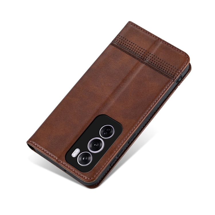 For OPPO Reno12 Pro Global AZNS Magnetic Calf Texture Flip Leather Phone Case(Dark Brown) by AZNS