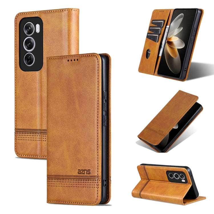 For OPPO Reno12 Pro Global AZNS Magnetic Calf Texture Flip Leather Phone Case(Light Brown) - OPPO Cases by AZNS | Online Shopping UK | buy2fix
